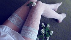 Flowers woman lace legs stockings body parts