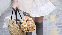 Flowers woman legs knee socks body parts