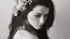 Flowers woman monochrome grayscale