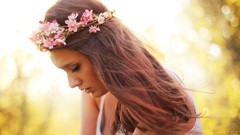 Flowers woman outdoors brunettes models