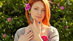 Flowers woman outdoors flower in hair redheads