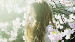 Flowers woman Profile white flowers sunlight long hair girls in 