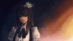 Flowers woman Ribbons long hair anime girls brown eyes 