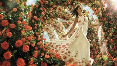 Flowers woman roses arches white dress models artwork fashion 