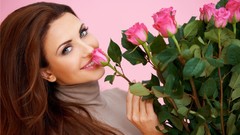 Flowers woman roses brunettes Monika Pietrasinska