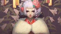 Flowers woman roses dress Japanese white hair kimono asians 