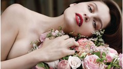 Flowers woman roses lips Laetitia Casta blue eyes brunettes 