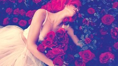 Flowers woman roses rihanna singers lying down redheads red 