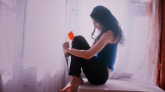 Flowers woman sitting brunettes models