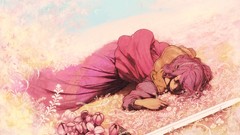 Flowers woman sleeping dress pink hair closed eyes artwork