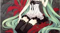 Flowers woman socks sitting bows skirts long hair blue eyes 