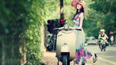 Flowers woman spring Vespa asians models motorbikes Viet Nam
