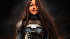 Flowers woman tears Knights armor yellow eyes artwork
