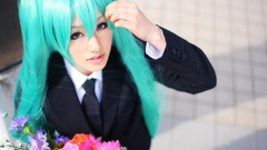 Flowers woman tie hatsune miku vocaloid saya cosplay aqua hair