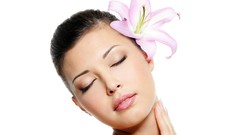 Flowers woman white background brunettes flower in hair