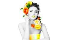Flowers woman white background faces selective coloring