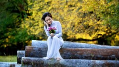 Flowers woman Wood asians brunettes vietnamese