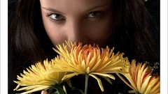 Flowers woman young faces brunettes Michaela teen