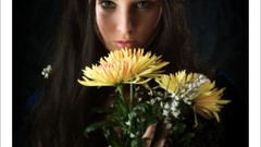 Flowers woman young faces brunettes Michaela teen