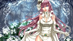 Flowers Wood skirts pink hair long hair anime girls blue eyes 