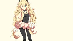 Flowers yellow background blondes skirts long hair blue eyes 