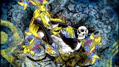 Flowers yellow fish headphones skulls blondes school uniforms 