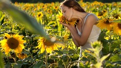 Flowers yellow love Green woman brunettes white dress forests