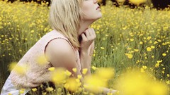 Flowers yellow woman fields blondes buttercups