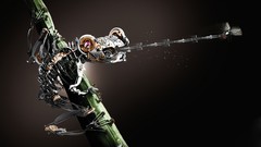 Fly Animals Green metal Plants Frogs tongue steam punk