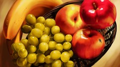 Fly apples grapes bananas paintings fruits