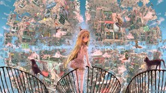 Fly cats Birds Japan anime girls cityscapes Mc Donalds