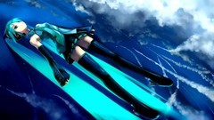 Fly hatsune miku skies vocaloid aqua hair aqua eyes