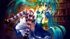 Fly light skirts long hair hatsune miku vocaloid aqua hair aqua 