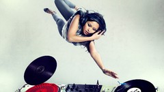 Fly red woman headphones DJ disk WTF