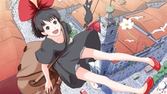 Flying rooftops anime girls