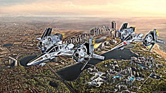 Flying spaceships science fiction futuristic