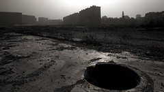 Fog black and white monochrome buildings cities James Lapett