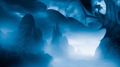 Fog blue moon Dragons paintings fantasy art