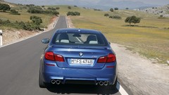 Fog blue Mountains cars BMW roads back view vehicles bmw m5 BMW 