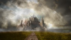 Fog clouds castle mist digital art fantasy art