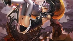 Fog clouds cubes chariot Anime dress armor white hair chains 