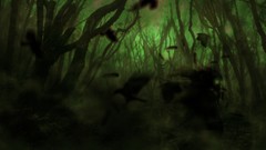 Fog dark forest masks crows