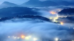 Fog nature Mountains clouds cityscapes towns