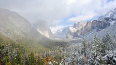 Fog nature snow Mountains forests valleys