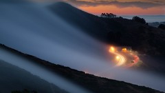 Fog nature Trees hills lights tunnel long exposure