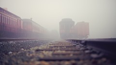 Fog Railways mist railroad tracks depth of field trains 