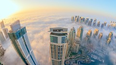 Fog Skyscrapers cities skies cityscapes