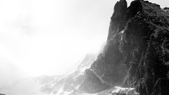 Fog snow Mountains black and white rocks grayscale