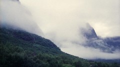Fog Trees Mountains cars Norway roads mist forests