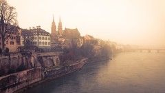 Fog water switzerland Europe buildings rivers cityscapes rhein 